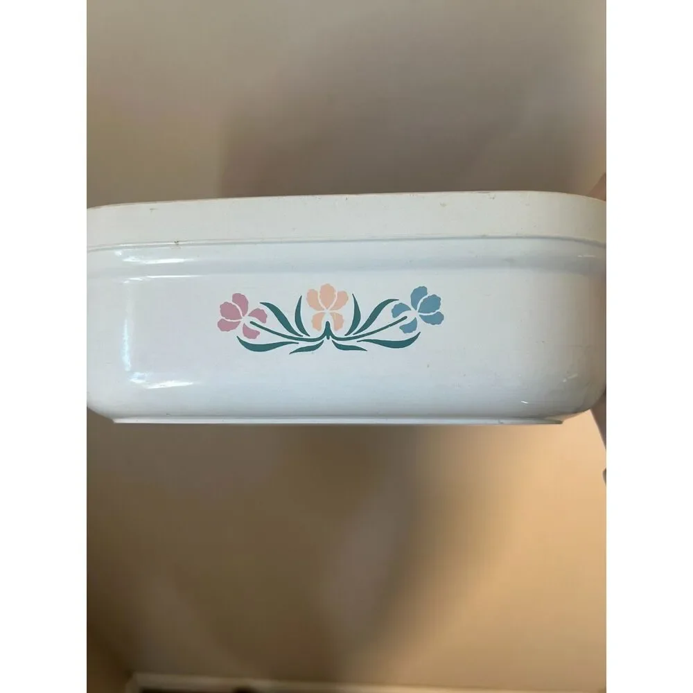 Vintage Anchor Hocking Microware 2.5 Qt Casserole Dish Pastel Iris Floral C85-11